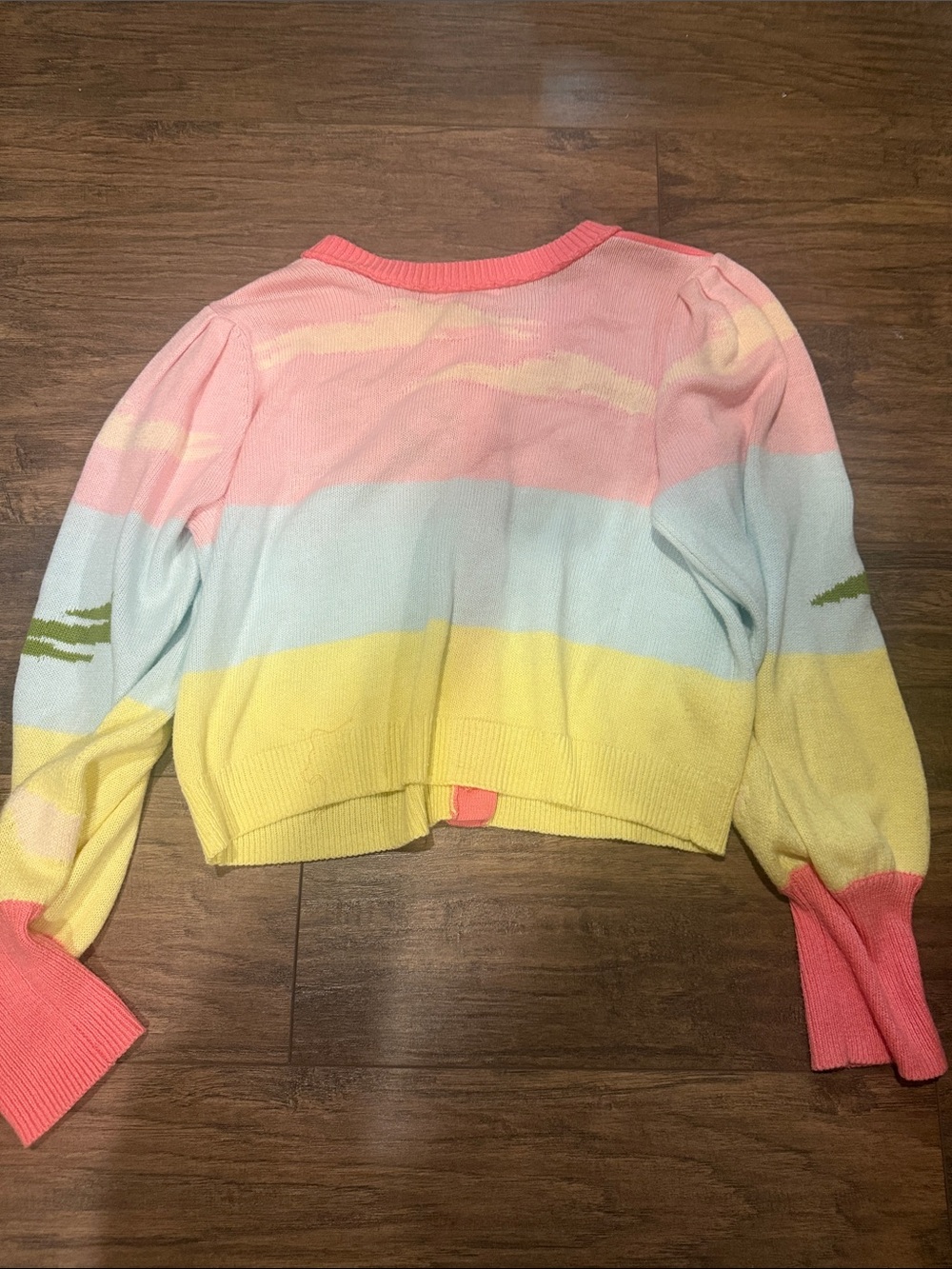 Loveshackfancy Pastel Sunset Palm Cropped Cardigan Sweater - Pink Size XL - Picture 3 of 4
